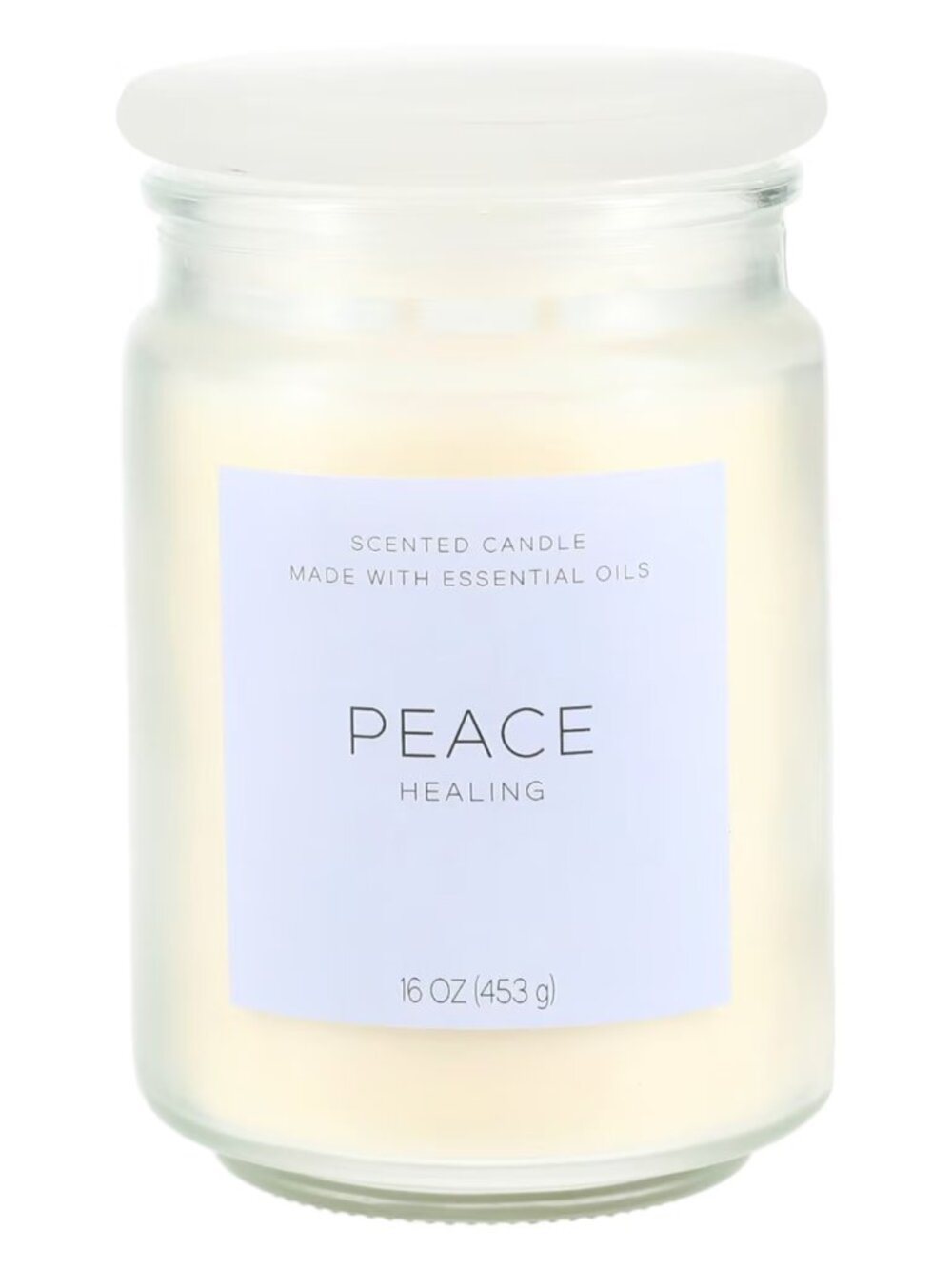 Peace Healing Scented Essential Oil Candle 16 oz White Wax Glass Jar 2 Wick NEW